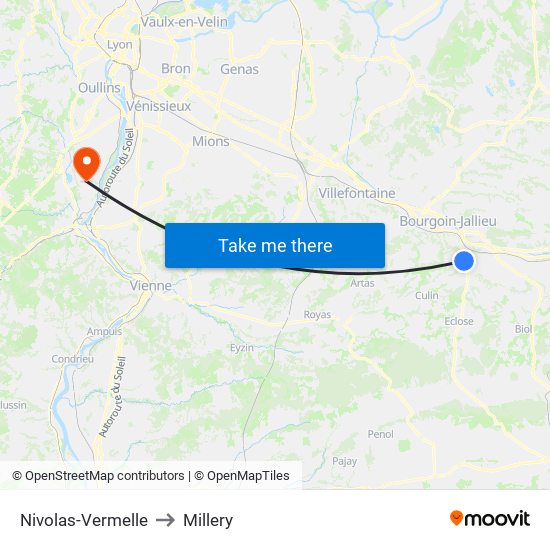 Nivolas-Vermelle to Millery map