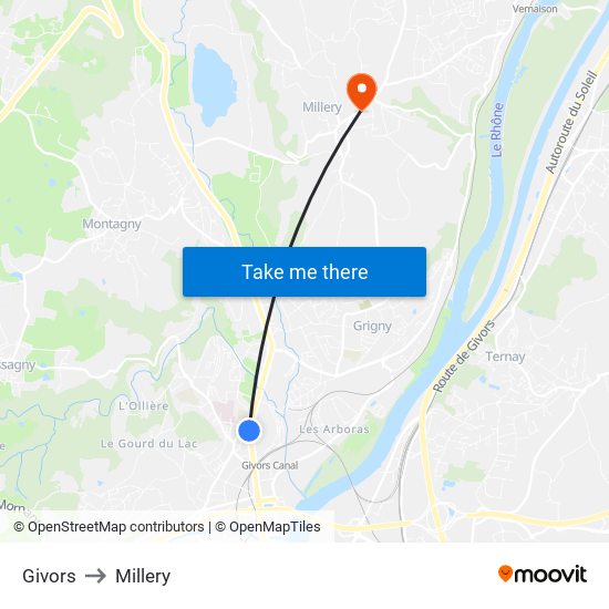 Givors to Millery map