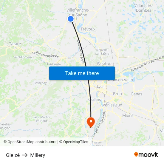 Gleizé to Millery map