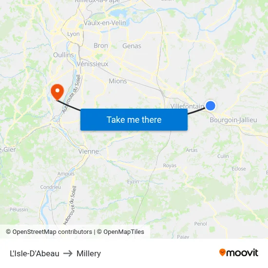 L'Isle-D'Abeau to Millery map