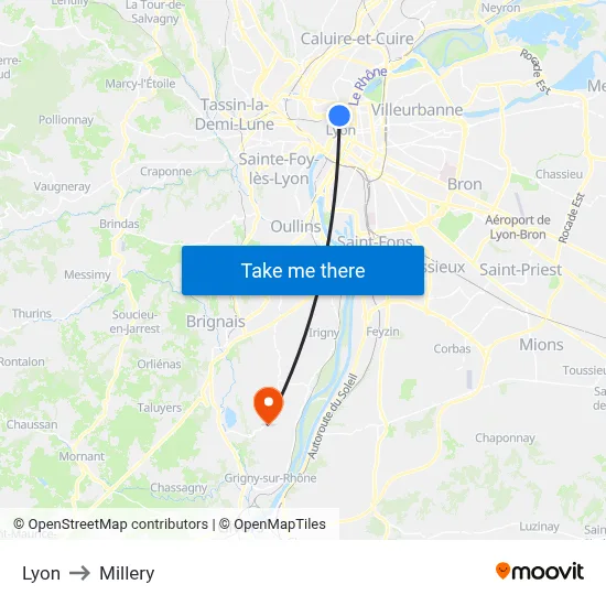 Lyon to Millery map