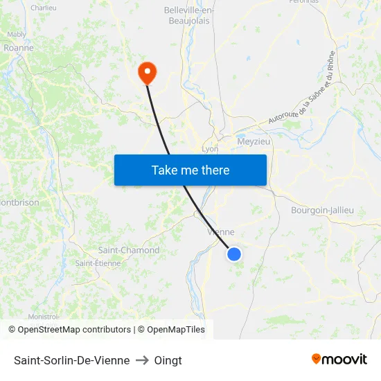 Saint-Sorlin-De-Vienne to Oingt map