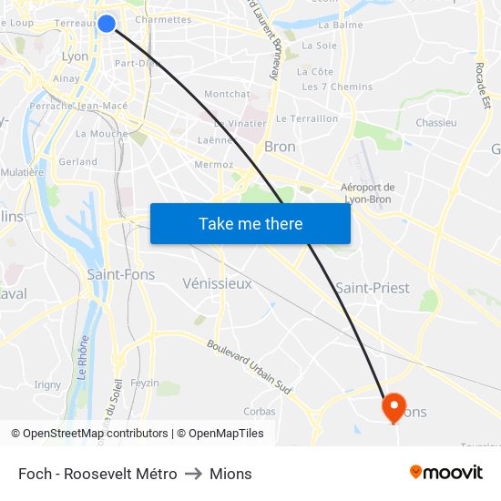 Foch - Roosevelt Métro to Mions map