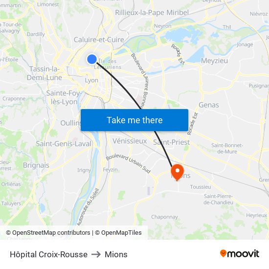 Hôpital Croix-Rousse to Mions map