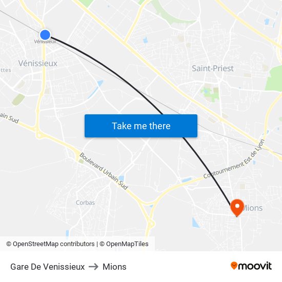 Gare De Venissieux to Mions map