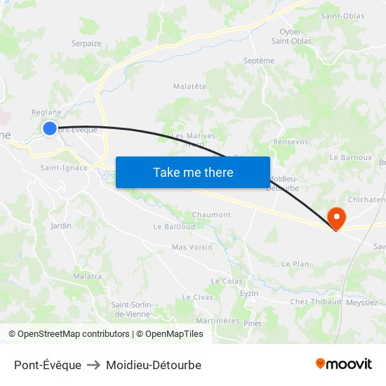 Pont-Évêque to Moidieu-Détourbe map