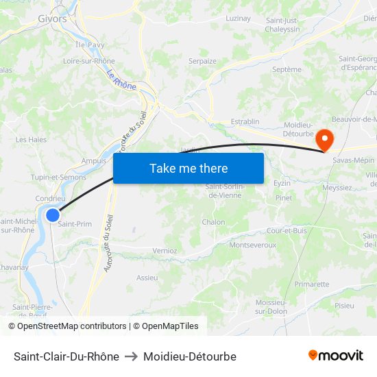 Saint-Clair-Du-Rhône to Moidieu-Détourbe map