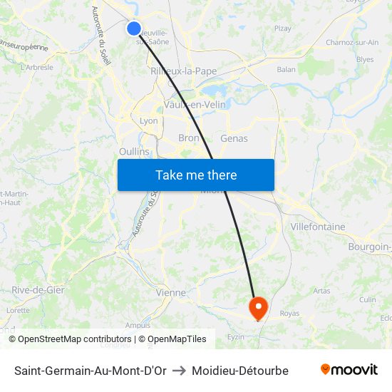 Saint-Germain-Au-Mont-D'Or to Moidieu-Détourbe map