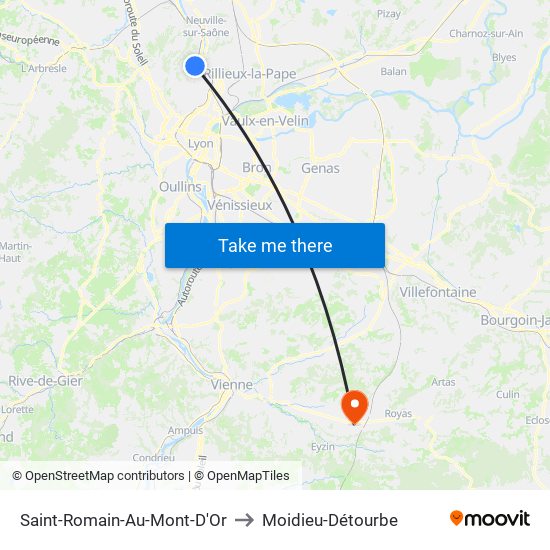 Saint-Romain-Au-Mont-D'Or to Moidieu-Détourbe map