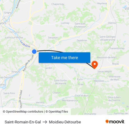 Saint-Romain-En-Gal to Moidieu-Détourbe map