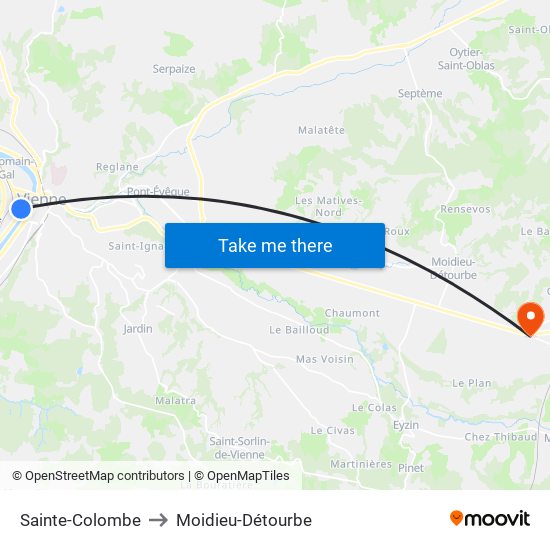 Sainte-Colombe to Moidieu-Détourbe map