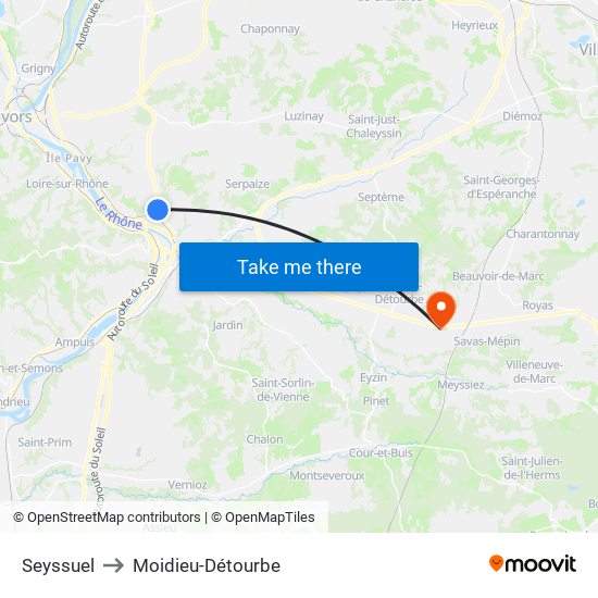 Seyssuel to Moidieu-Détourbe map