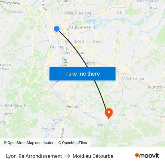 Lyon, 9e Arrondissement to Moidieu-Détourbe map
