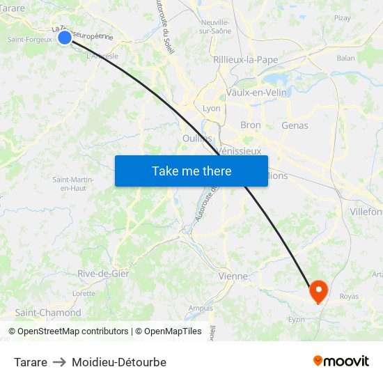 Tarare to Moidieu-Détourbe map