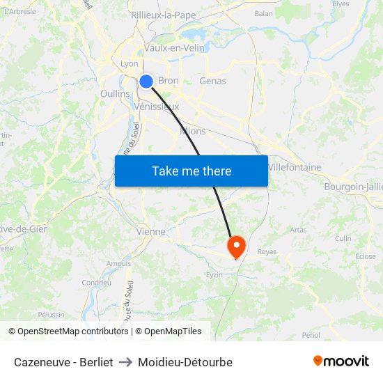 Cazeneuve - Berliet to Moidieu-Détourbe map