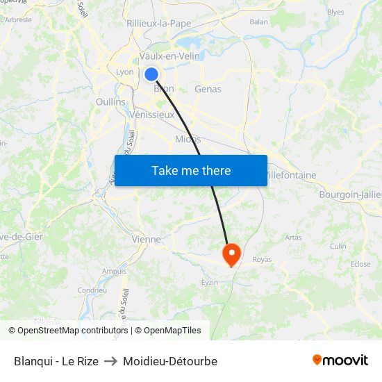 Blanqui - Le Rize to Moidieu-Détourbe map