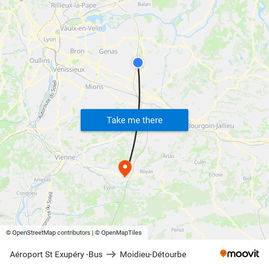 Aéroport St Exupéry -Bus to Moidieu-Détourbe map