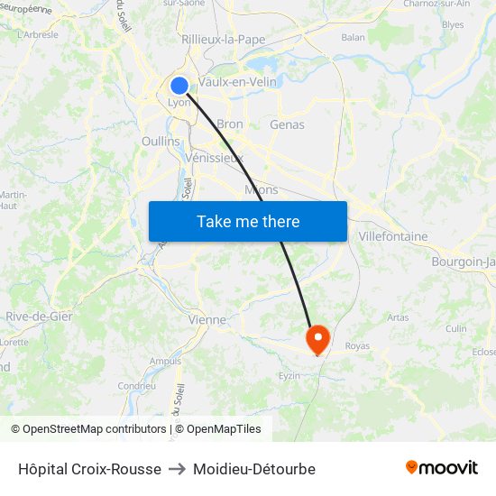 Hôpital Croix-Rousse to Moidieu-Détourbe map