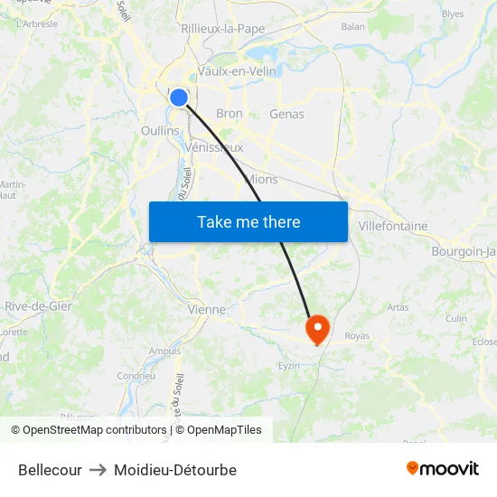 Bellecour to Moidieu-Détourbe map