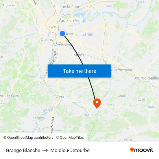 Grange Blanche to Moidieu-Détourbe map