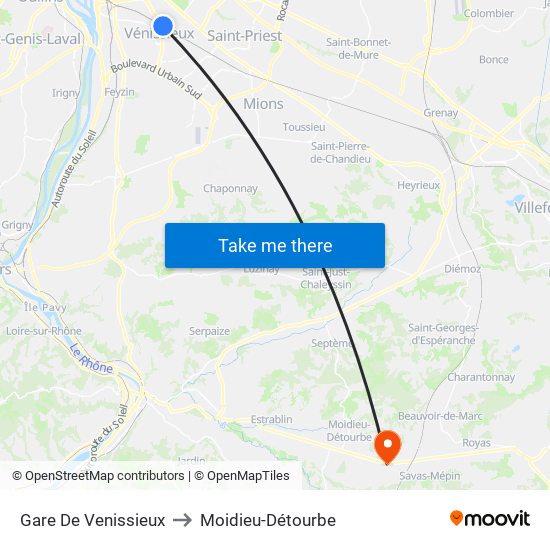 Gare De Venissieux to Moidieu-Détourbe map