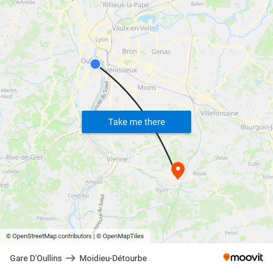 Gare D'Oullins to Moidieu-Détourbe map