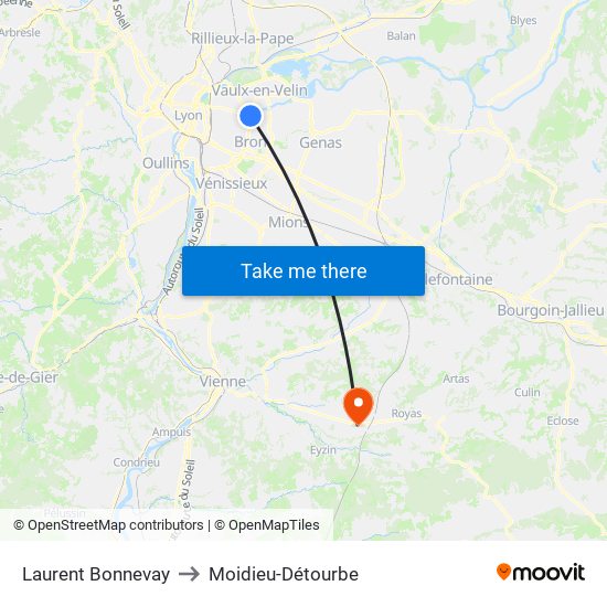 Laurent Bonnevay to Moidieu-Détourbe map