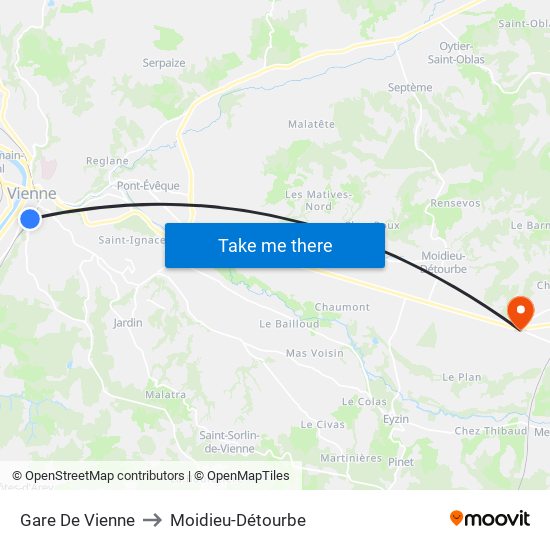 Gare De Vienne to Moidieu-Détourbe map