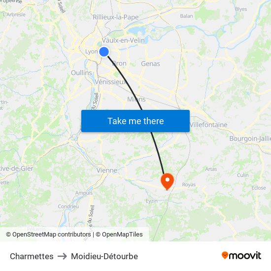 Charmettes to Moidieu-Détourbe map