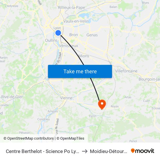 Centre Berthelot - Science Po Lyon to Moidieu-Détourbe map
