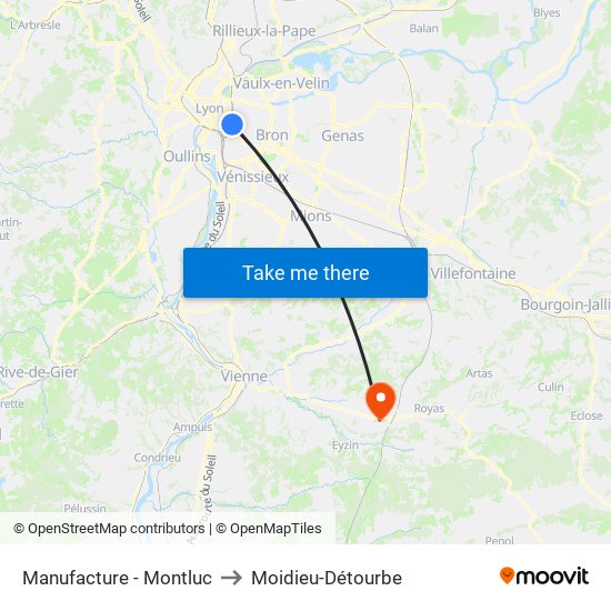 Manufacture - Montluc to Moidieu-Détourbe map