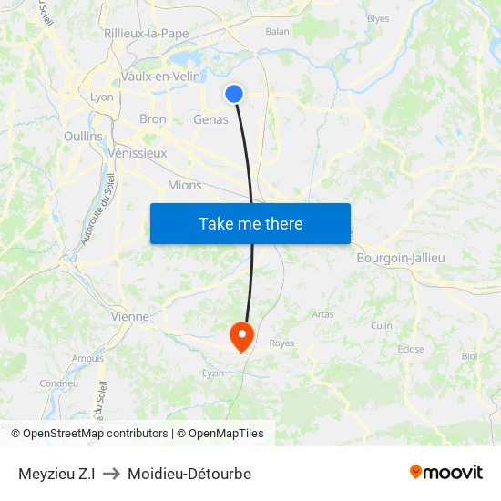 Meyzieu Z.I to Moidieu-Détourbe map