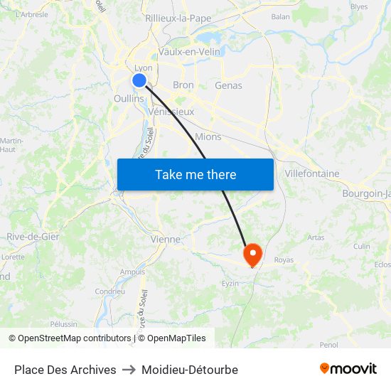 Place Des Archives to Moidieu-Détourbe map