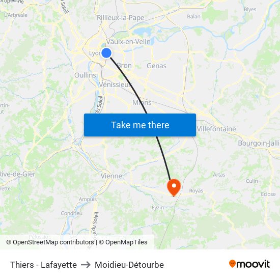Thiers - Lafayette to Moidieu-Détourbe map