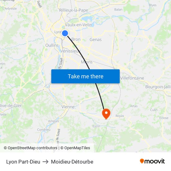 Lyon Part-Dieu to Moidieu-Détourbe map