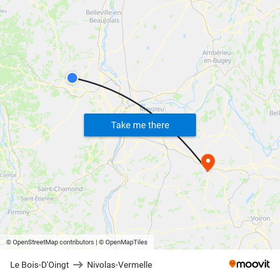 Le Bois-D'Oingt to Nivolas-Vermelle map