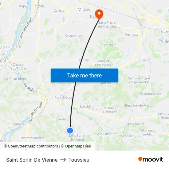 Saint-Sorlin-De-Vienne to Toussieu map