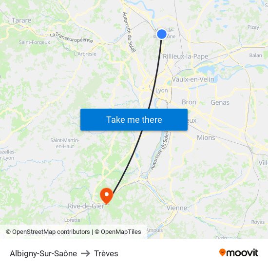 Albigny-Sur-Saône to Trèves map