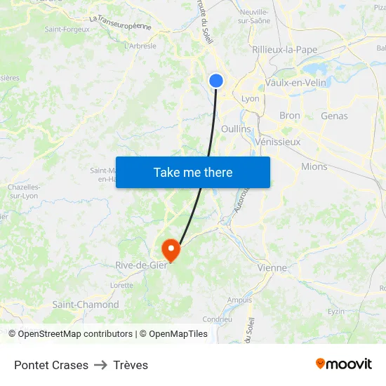 Pontet Crases to Trèves map