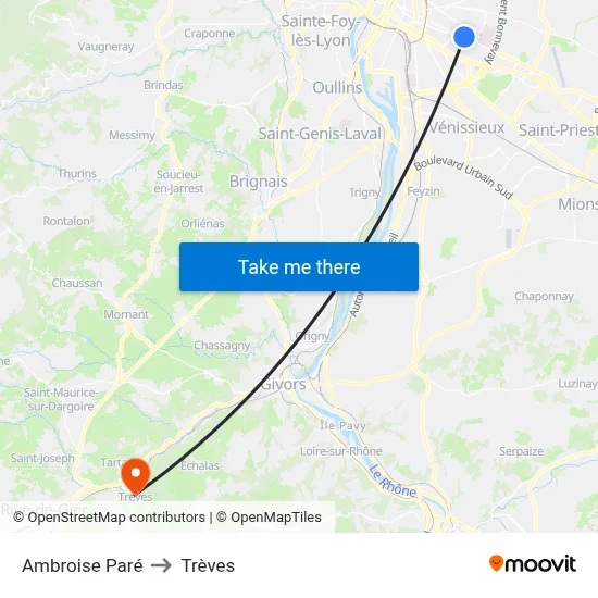 Ambroise Paré to Trèves map