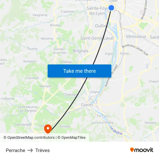 Perrache to Trèves map