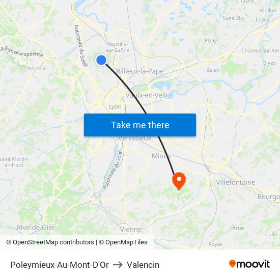 Poleymieux-Au-Mont-D'Or to Valencin map