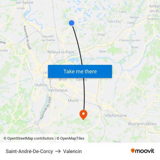 Saint-André-De-Corcy to Valencin map