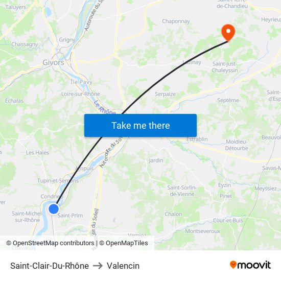 Saint-Clair-Du-Rhône to Valencin map