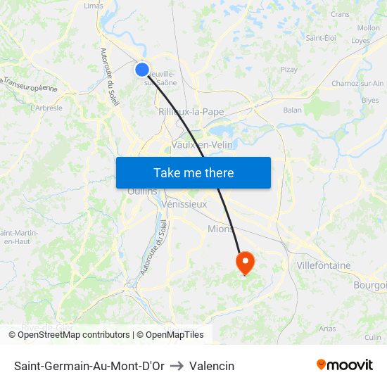 Saint-Germain-Au-Mont-D'Or to Valencin map