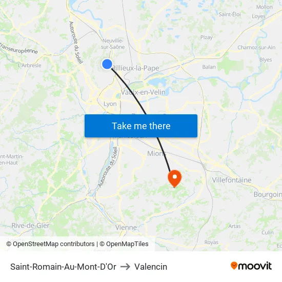 Saint-Romain-Au-Mont-D'Or to Valencin map