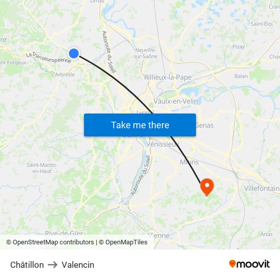 Châtillon to Valencin map