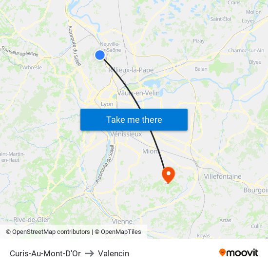 Curis-Au-Mont-D'Or to Valencin map