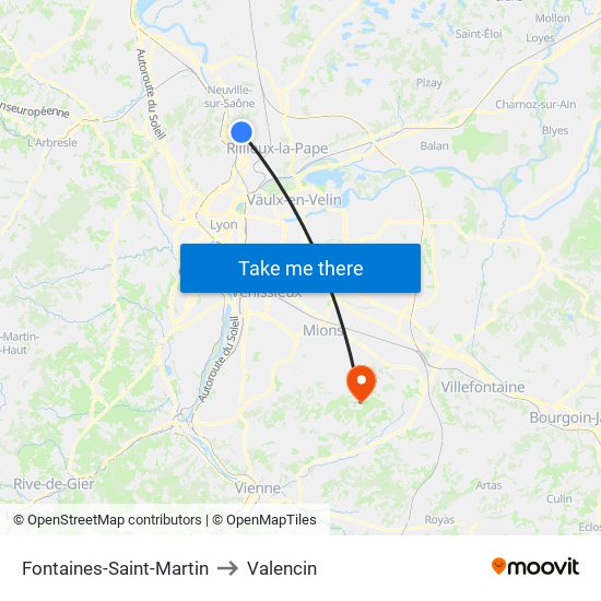 Fontaines-Saint-Martin to Valencin map