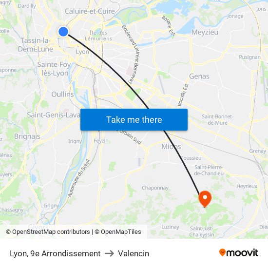 Lyon, 9e Arrondissement to Valencin map